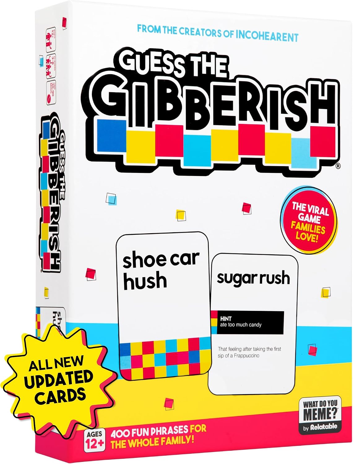Guess the Gibberish Family Edition box from the creators of Incohearent, 400 phrases for ages 12 and up