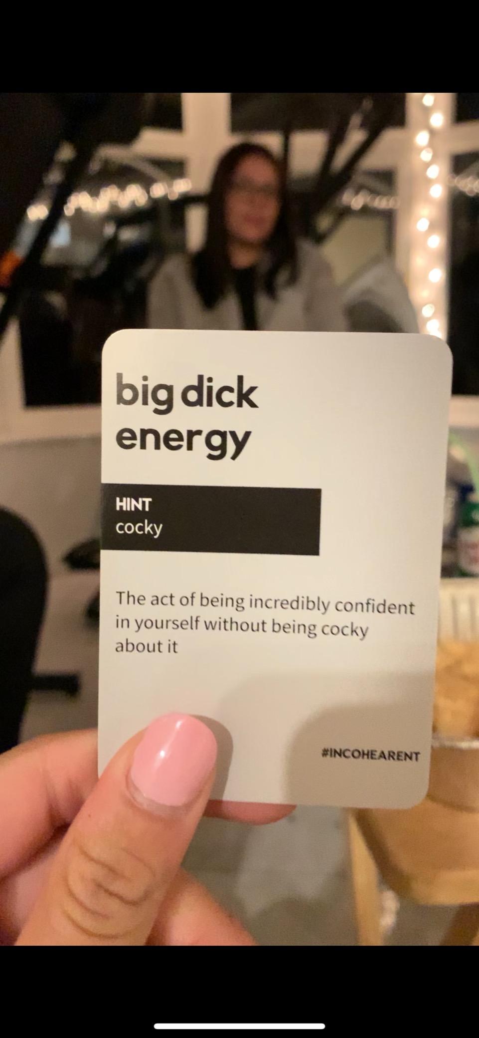 Answer side of an Incohearent card showing the hint and definition